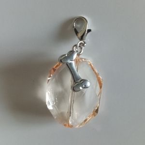 New Silver plated Crystal Dog Collar Charm dog bone hand crafted peach